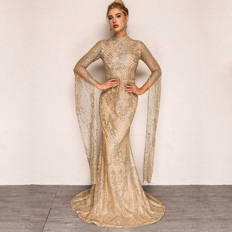 WOLFF | Silber Hot-Pressed Figurbetont Langer Rock Kleid