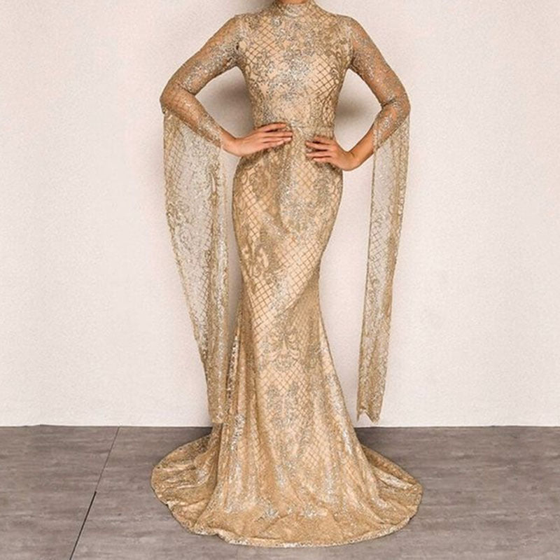 WOLFF | Silber Hot-Pressed Figurbetont Langer Rock Kleid