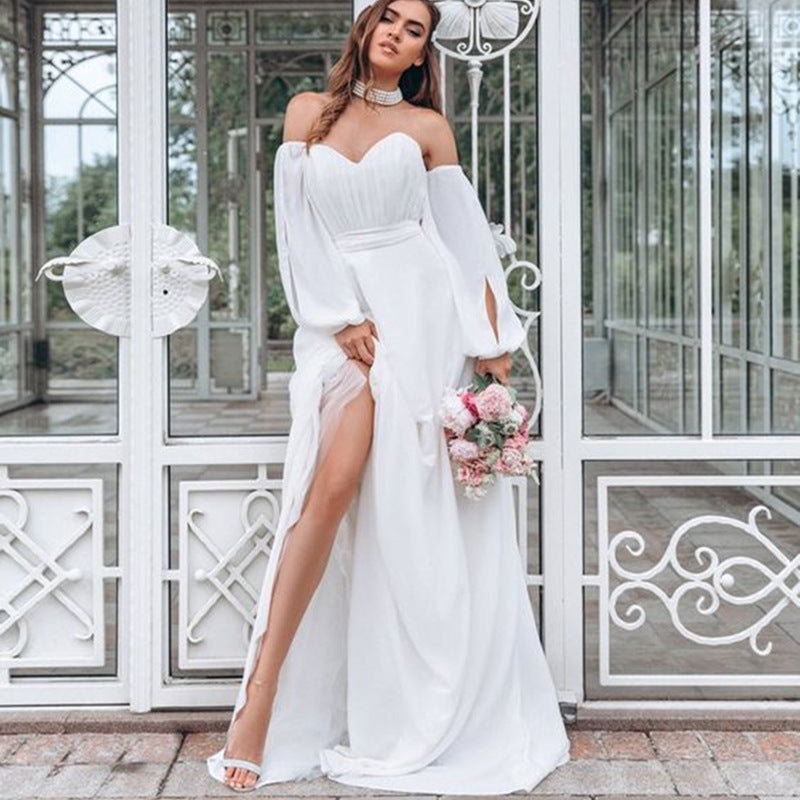 WOLFF | Langes elegantes Chiffonkleid in mittlerer Taille