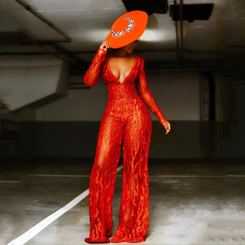 WOLFF | Goldsplashes Tiefe V Helle Rote Weite Hosen Overall