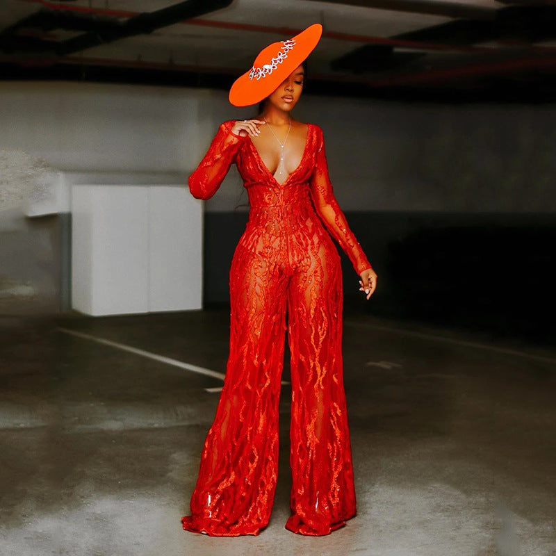 WOLFF | Goldsplashes Tiefe V Helle Rote Weite Hosen Overall