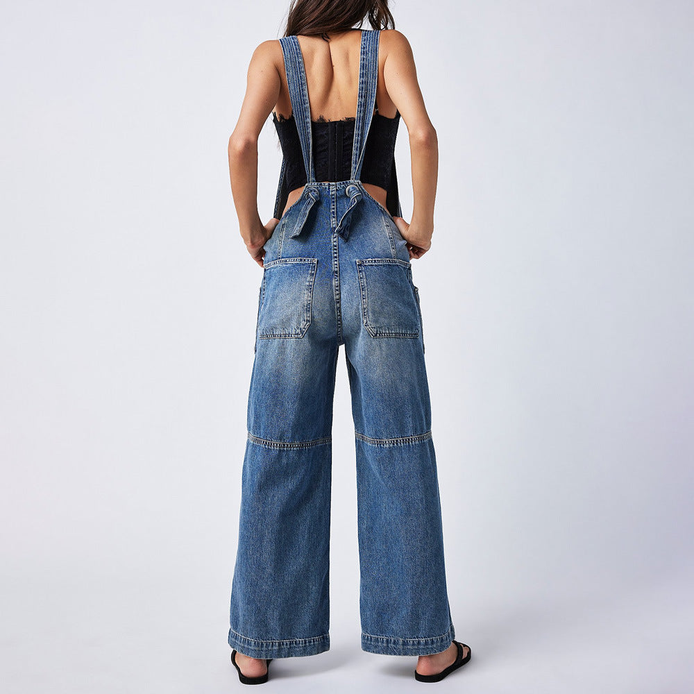 WOLFF | Taschenverstellbarer Trägerweiter Beinen Denim Overall