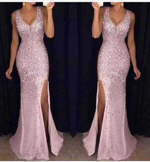 WOLFF | Schlitz Goldfolie Lange Abendkleid