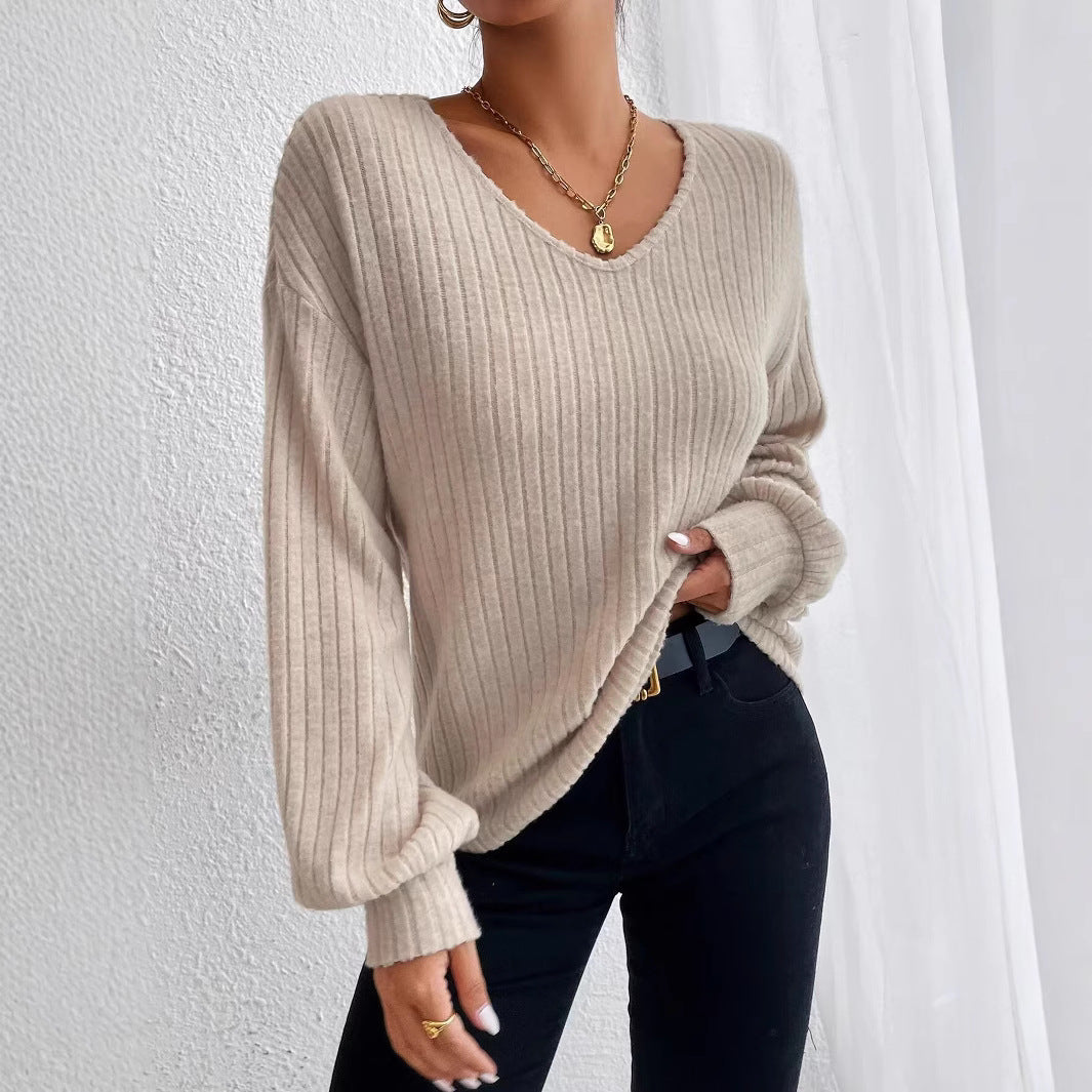 WOLFF | Drop Shoulder Laternenärmel V-Ausschnitt T-Shirt