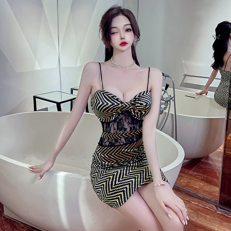 WOLFF | Farbblockierung Satin Bodycon Leopardenmuster Cami-Kleid