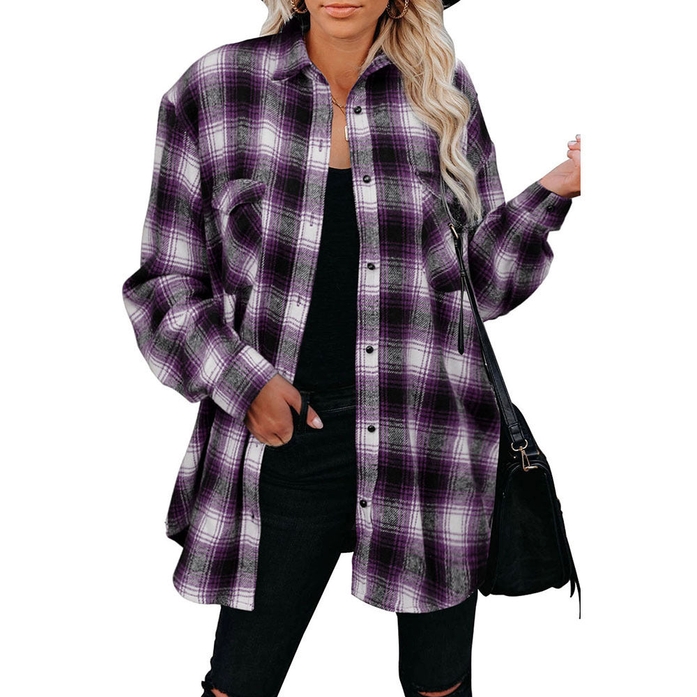 WOLFF | Kariertes Revers Cardigan Hemd