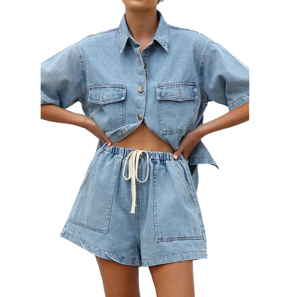 WOLFF | Lässiges Hemd Denim Shorts Zweiteiliges Sommer Set