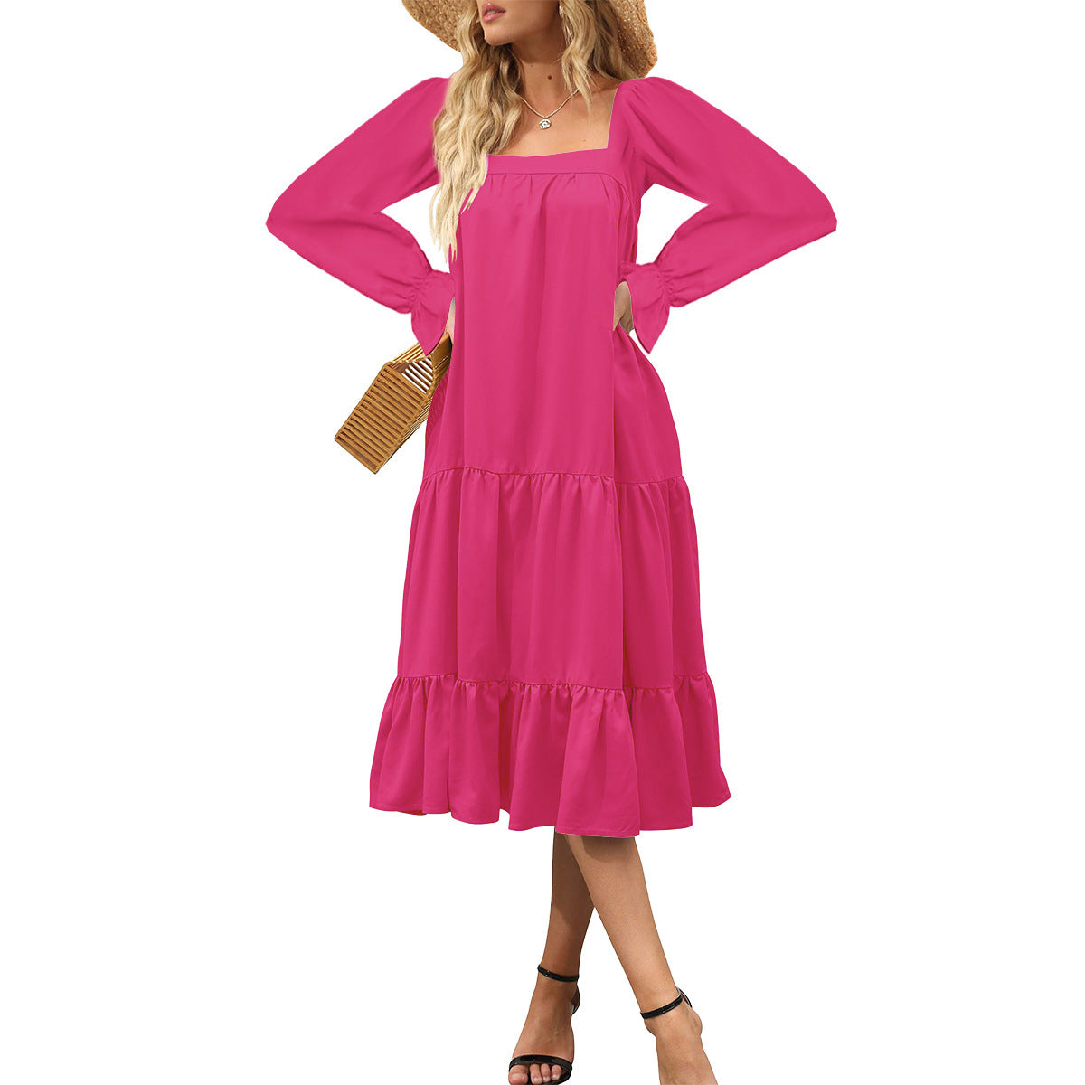 WOLFF | Schichted Rüschensommer-Maxi-Kleid mit fließenden Ärmeln