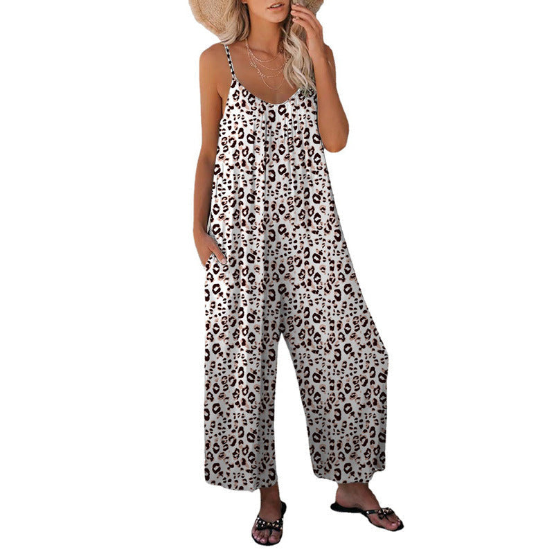 WOLFF | Leopard-Print-Tasche Lockerer Träger Einteiler Overall