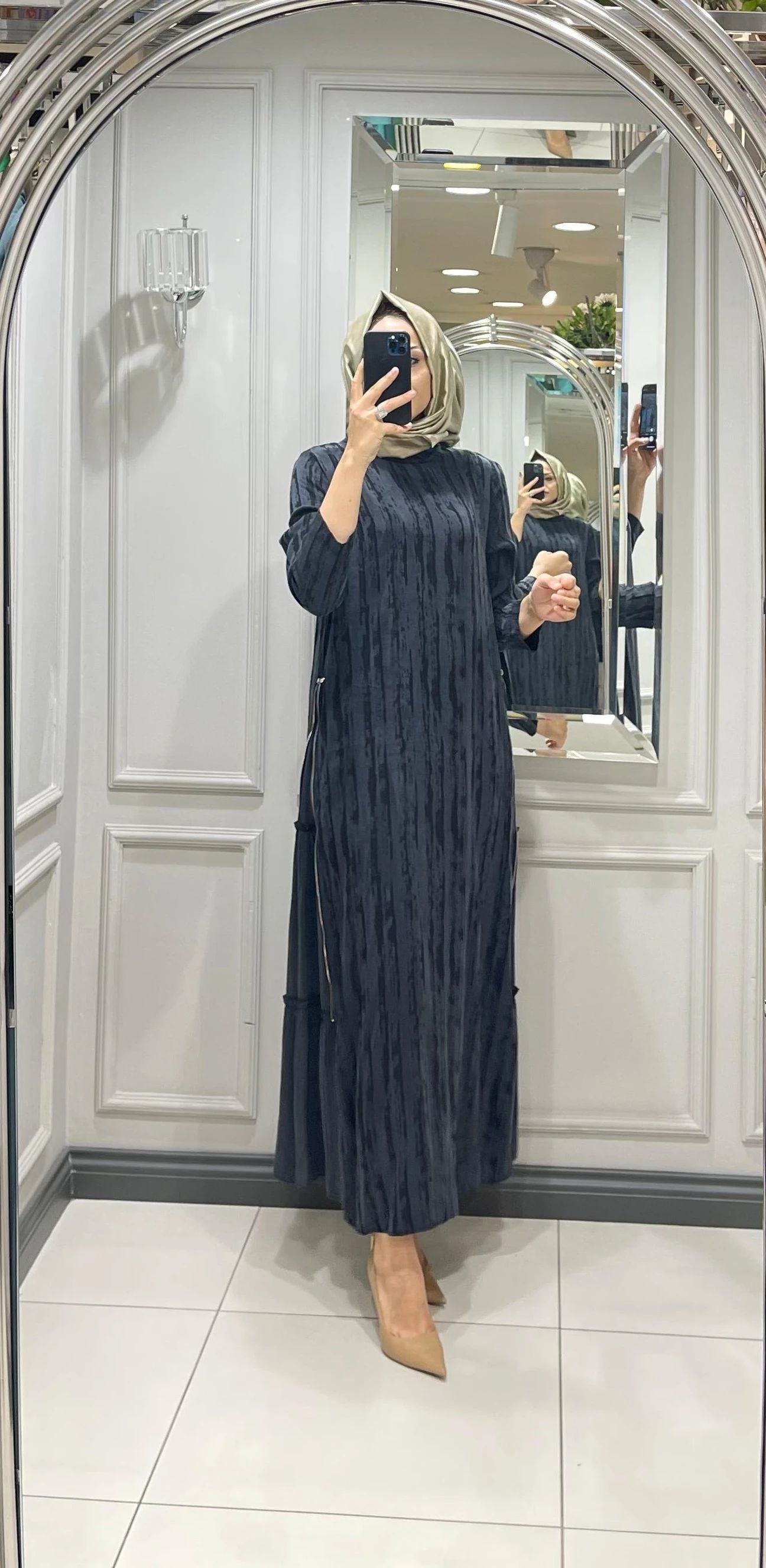 WOLFF | Muster Seitenreißverschluss Langarmkleid