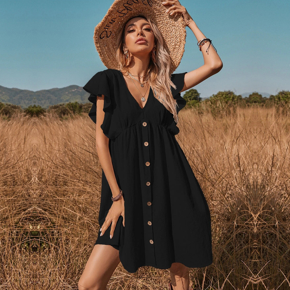 WOLFF | Button-Down Große Rock Pastoral Kleid