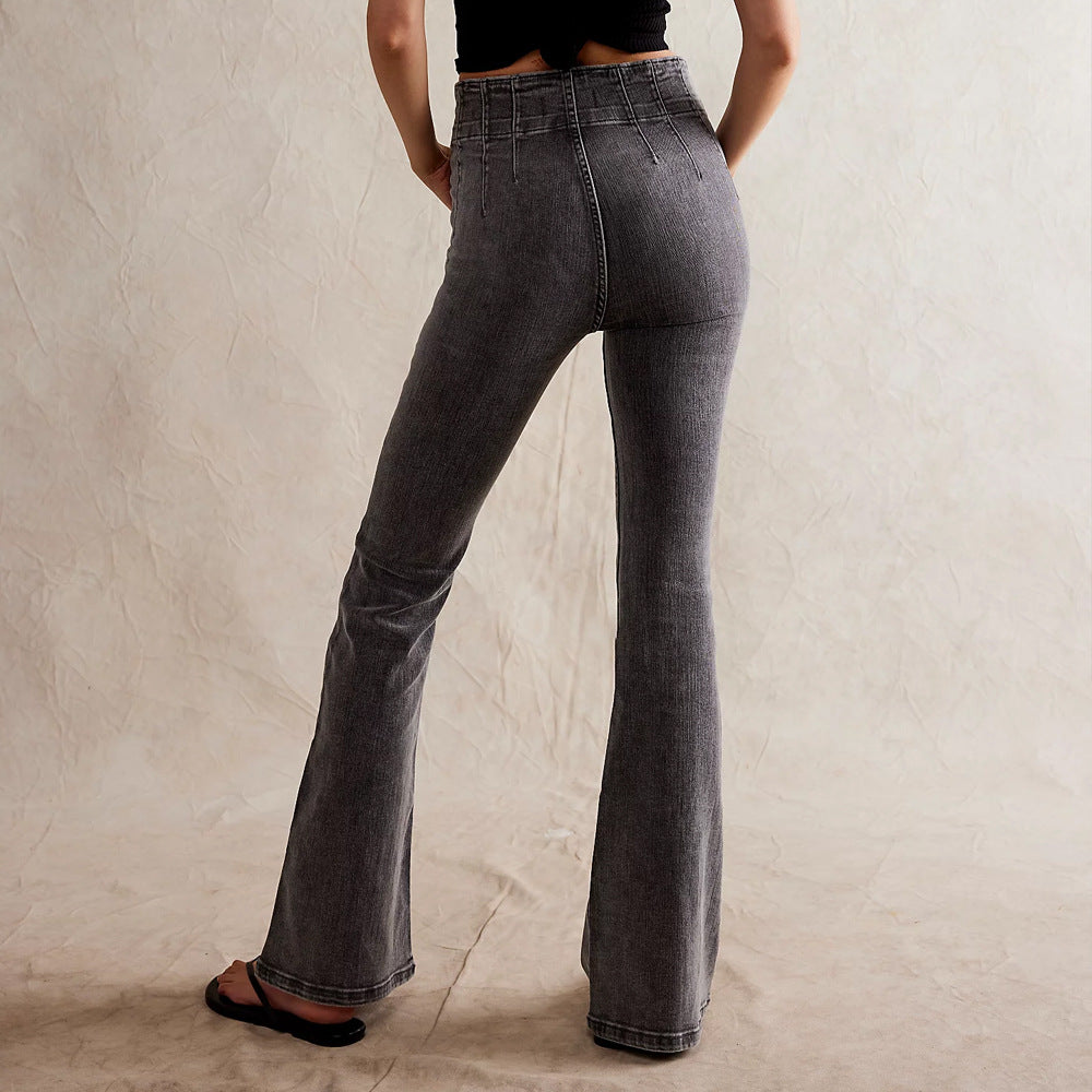 Slim fit denim flared long leg jeans
