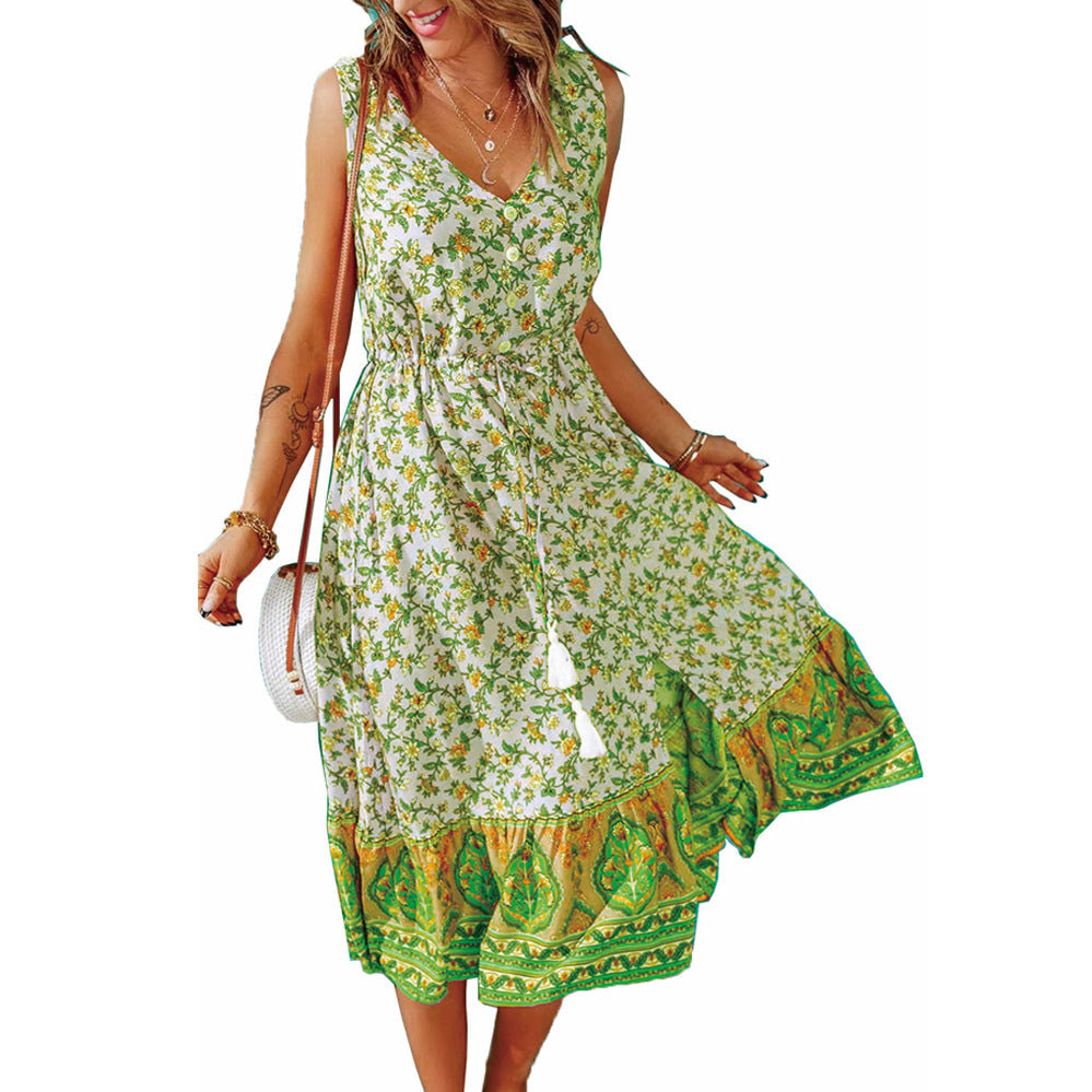 WOLFF | Kragenknopf Ärmelloses Blumenkleid