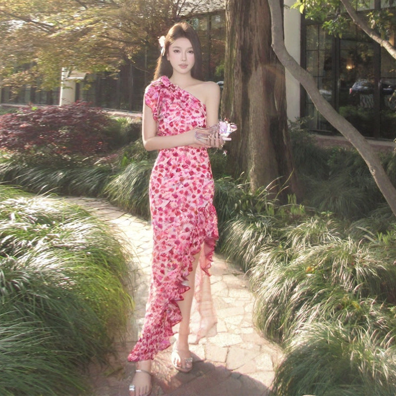 1Small Floral Asymmetrical Side Slit Dress