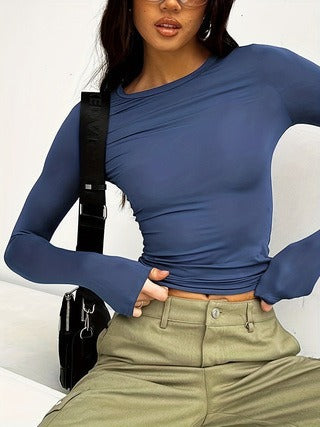 WOLFF | Einfarbiger Rundhalsausschnitt Langarm Basic Tee