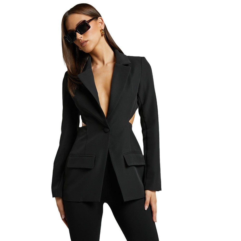 1Waist Revealing Coat Suit Lace Pants Set