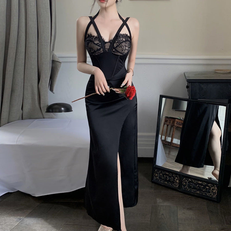 WOLFF | Spitzen-Cross-Slim-Fit-Trägerloses Kleid