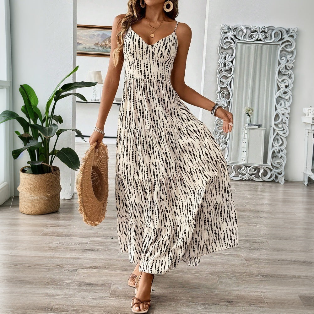 WOLFF | Unregelmäßiges Streifen Design Lang Kleid