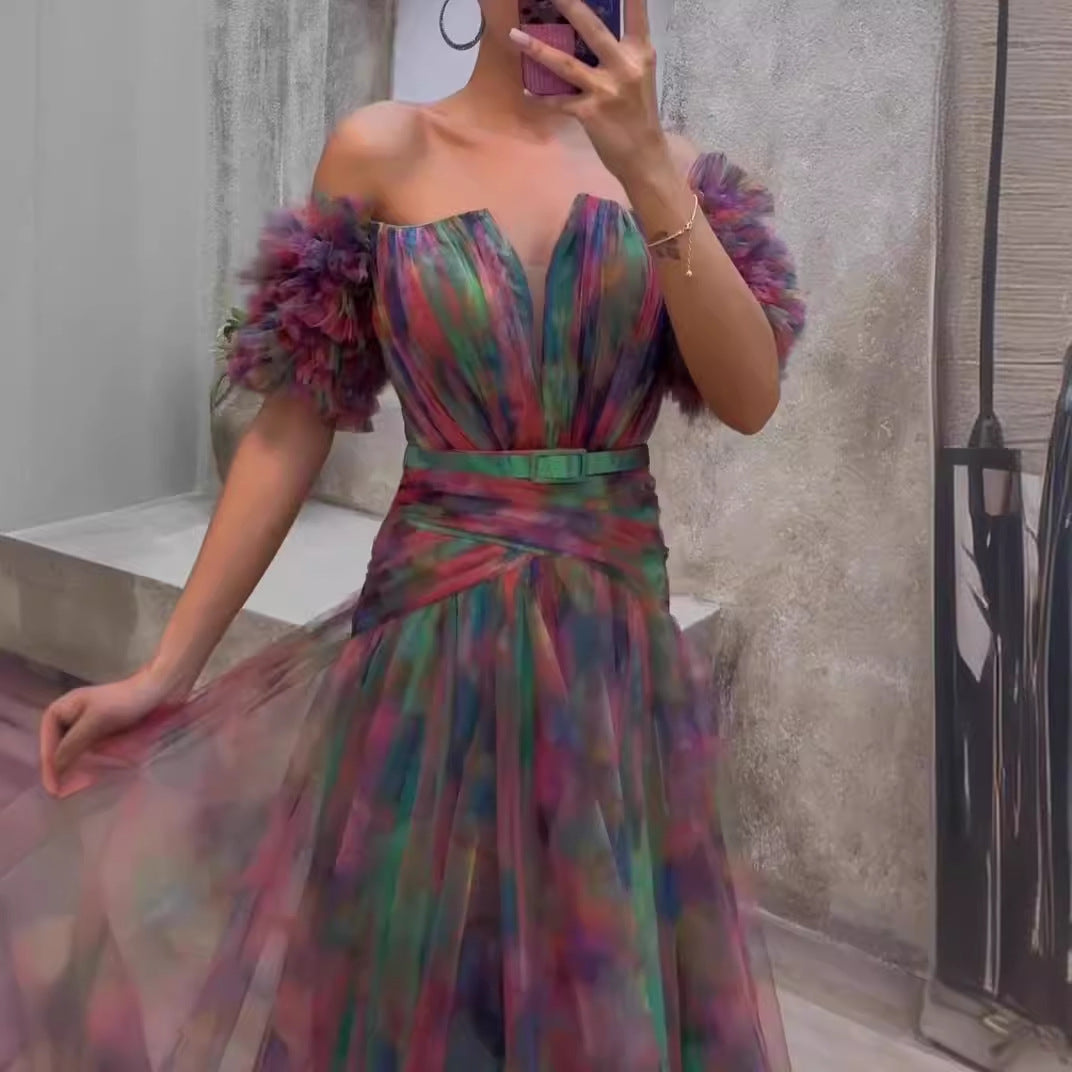 WOLFF | Ärmelloses High-End Großes Schwingendes Blumenrock Kleid