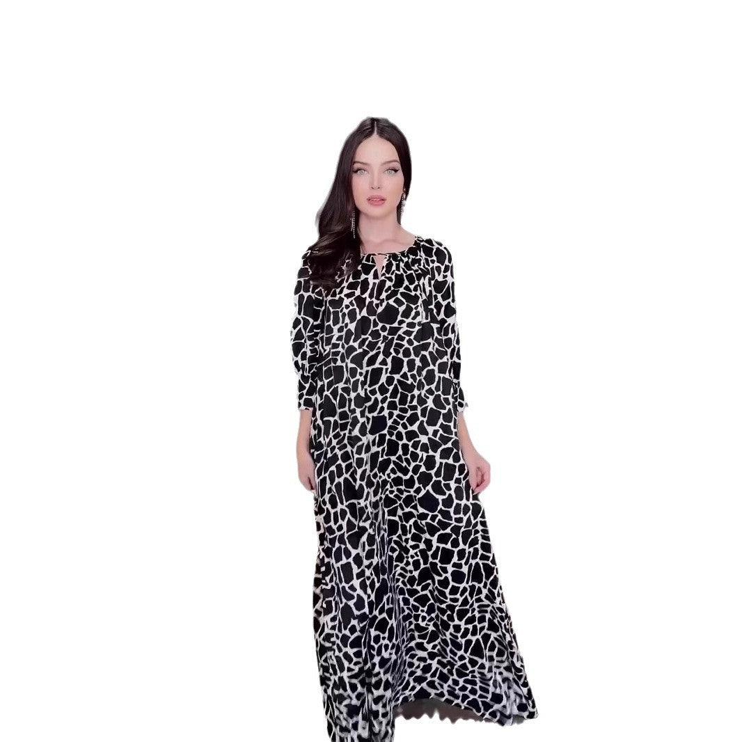 1Loose Big Swing Printed Three-Quarter Sleeve Dress