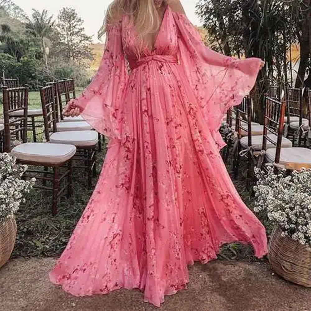 WOLFF | Bat Sleeve Faltenbodenlanges Schwangerschafts Kleid