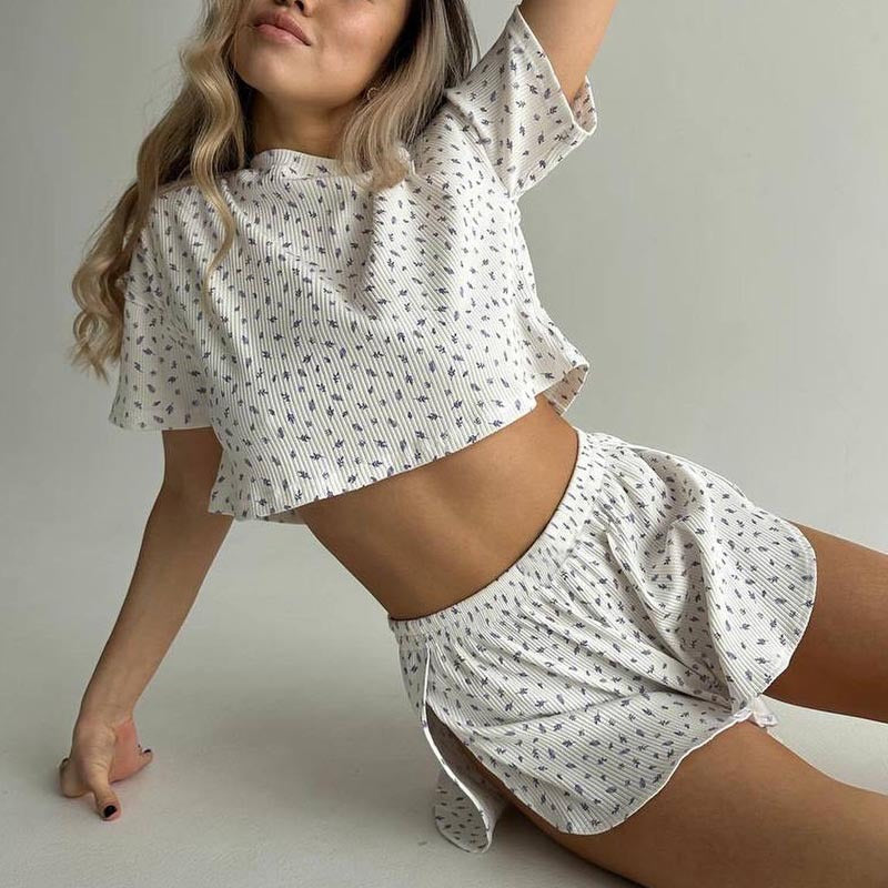 WOLFF | Floral Print Kurzarm Shorts Schlafanzug Set