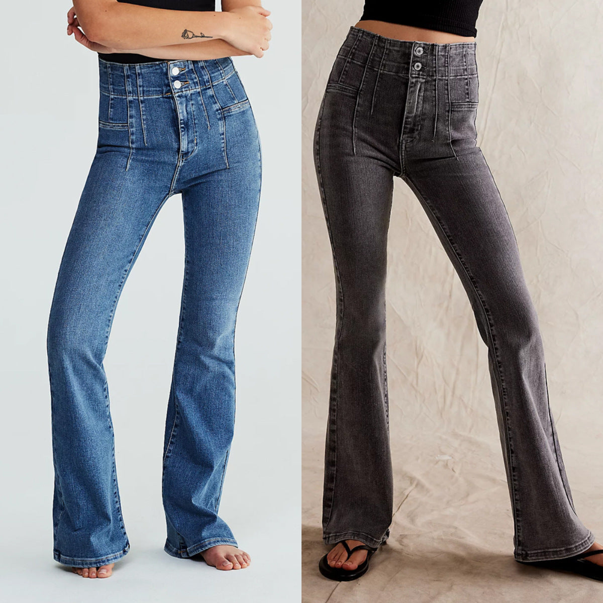 Slim fit denim flared long leg jeans