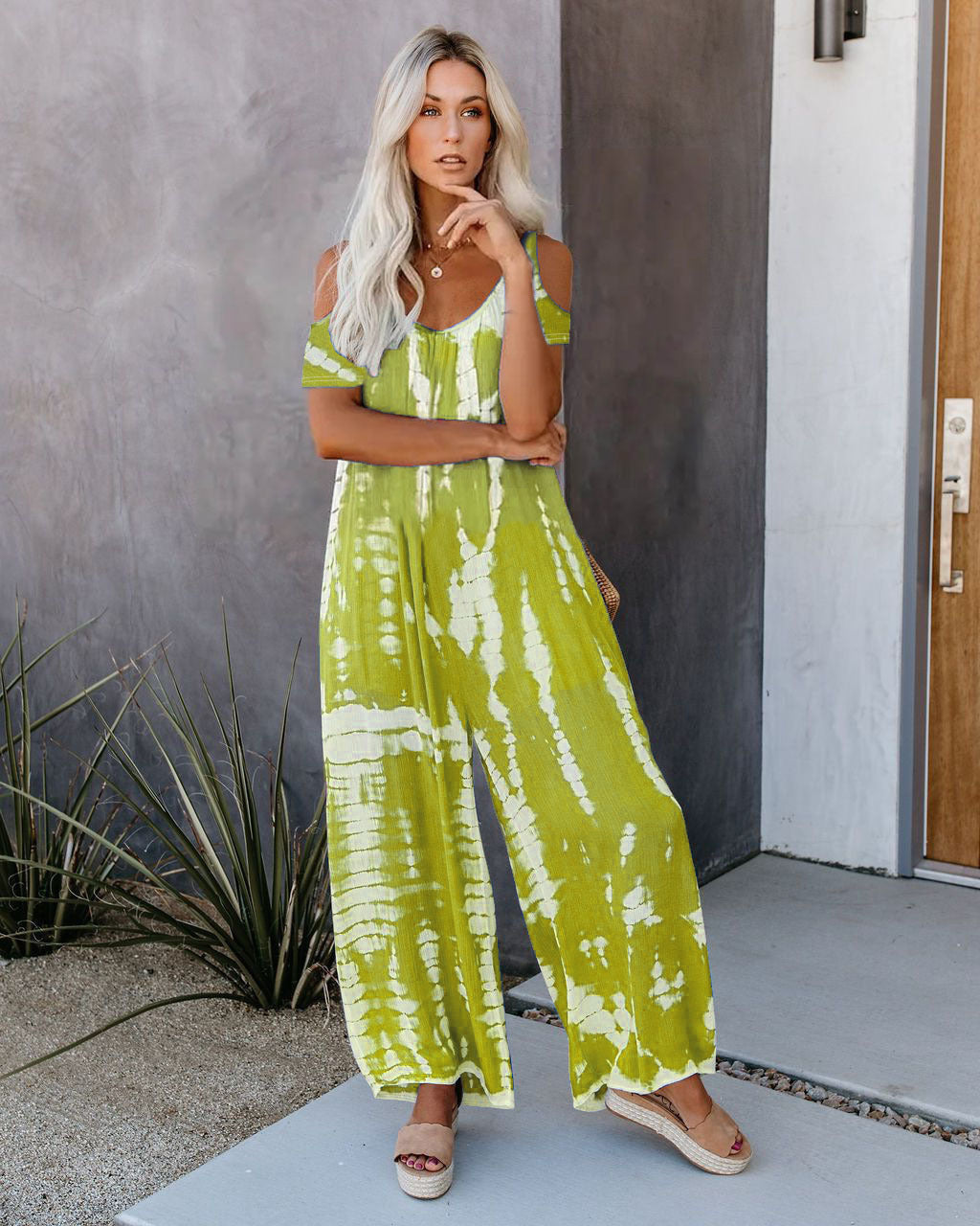 WOLFF | Bedruckter lässiger Jumpsuit mit kurzen Ärmeln und Taschen