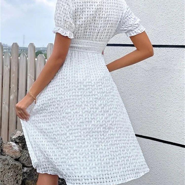 WOLFF | Tiefes V-Ausschnitt Waffel Bohemian Kleid