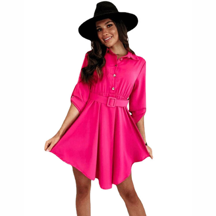 1Roll-Up Sleeve Waist Reducing Shirt Dress