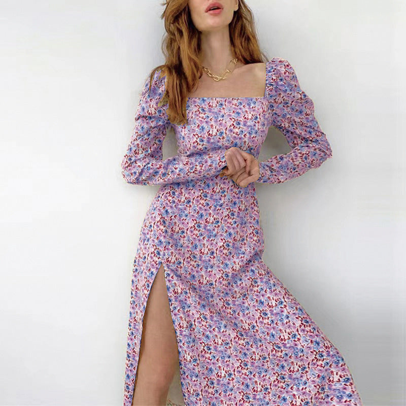 WOLFF | Daisy Print Langarm Spaltet Bohemian Kleid
