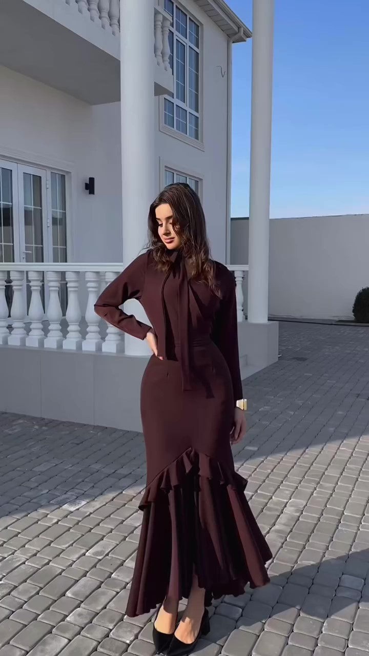WOLFF | Slim Fit Rüschen Saum Spliced Kleid