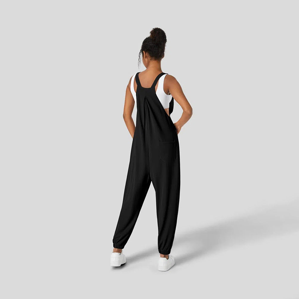 WOLFF | Faltiger Schlankmachender Cuffed Jumpsuit mit Trägern