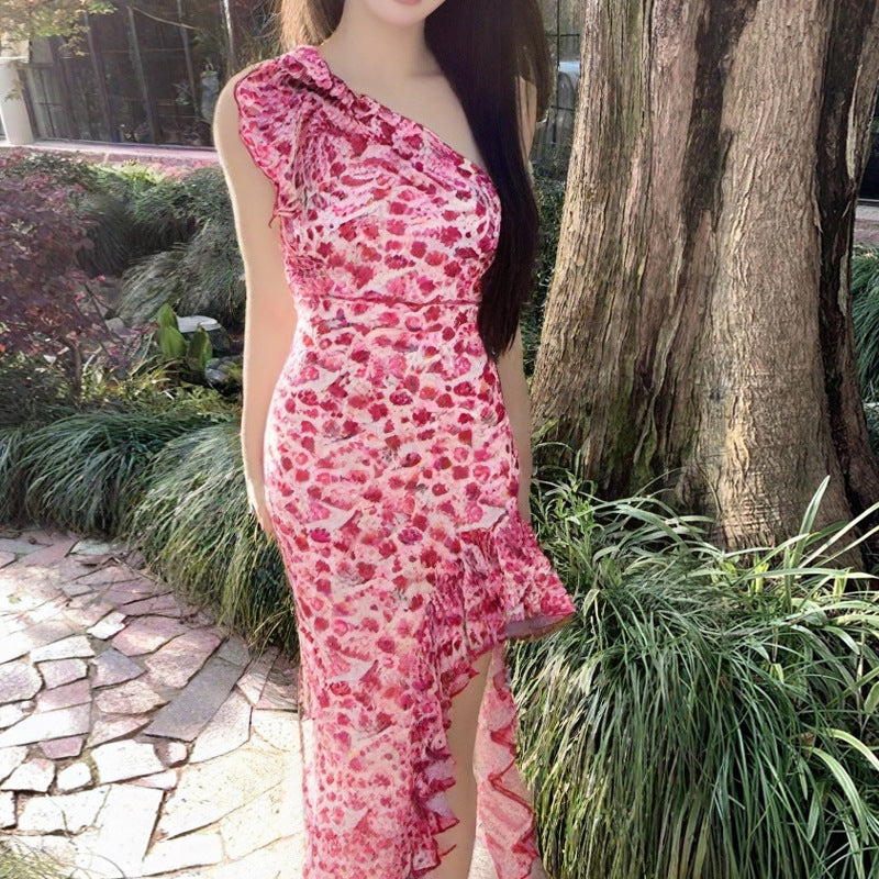 1Small Floral Asymmetrical Side Slit Dress