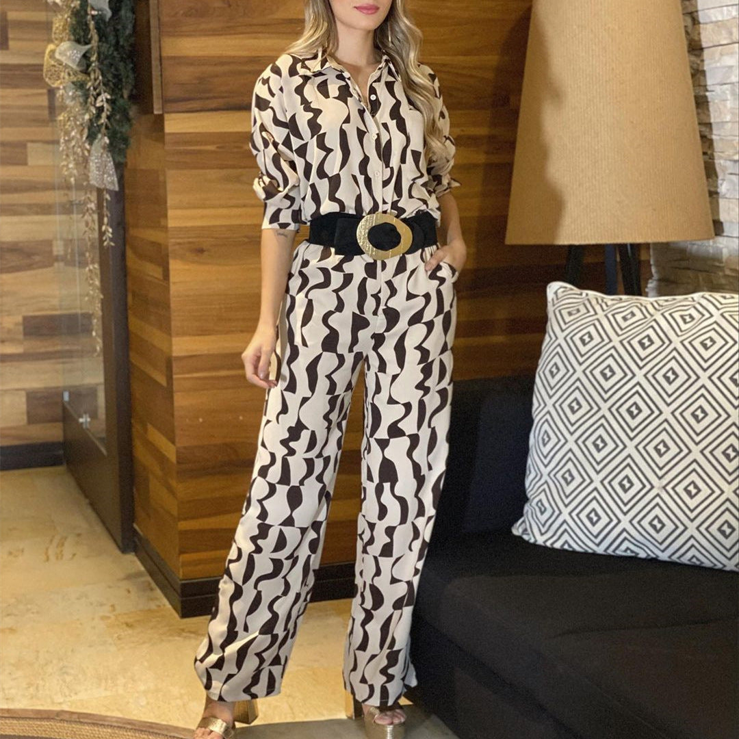 WOLFF | Lässiges Hemd Hohe Taille Gerade Bein Hose Set