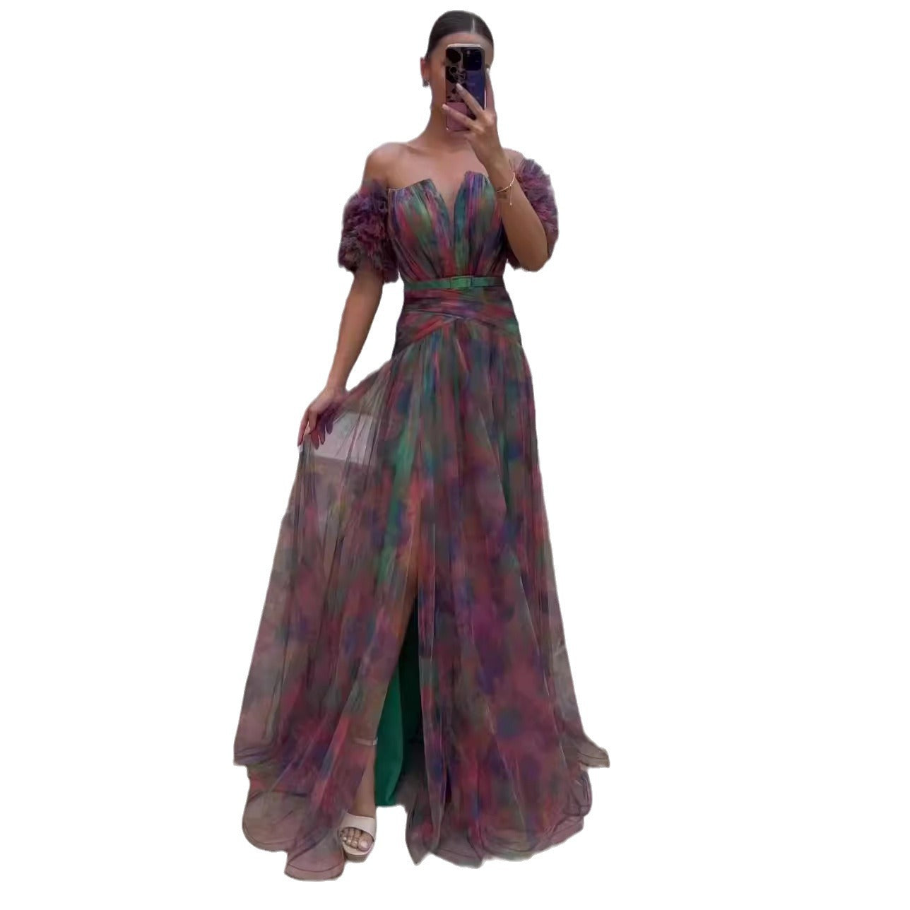 WOLFF | Ärmelloses High-End Großes Schwingendes Blumenrock Kleid