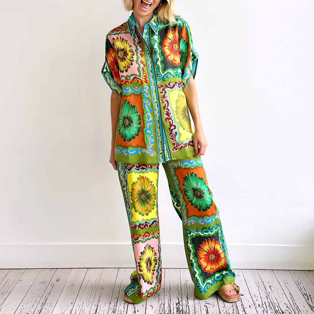 WOLFF | Daisy Print Shirt Hose Freizeitanzug