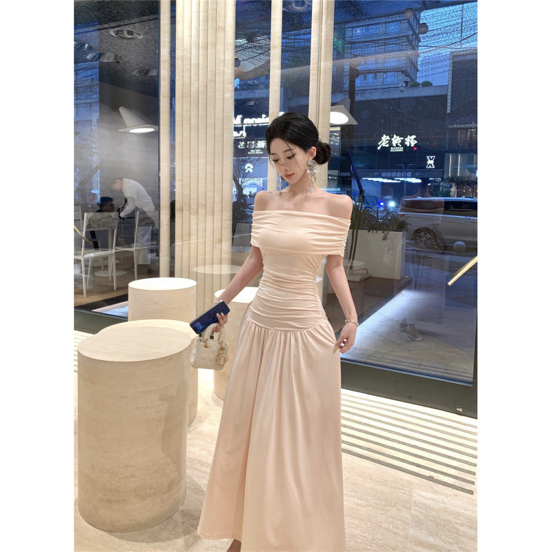 1One-Shoulder Slim Fit Waist Long Skirt Dress