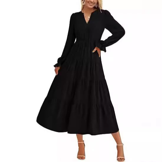 WOLFF | V-Ausschnitt Schicht Rüsche Fließende A-Linie Cocktailkleid