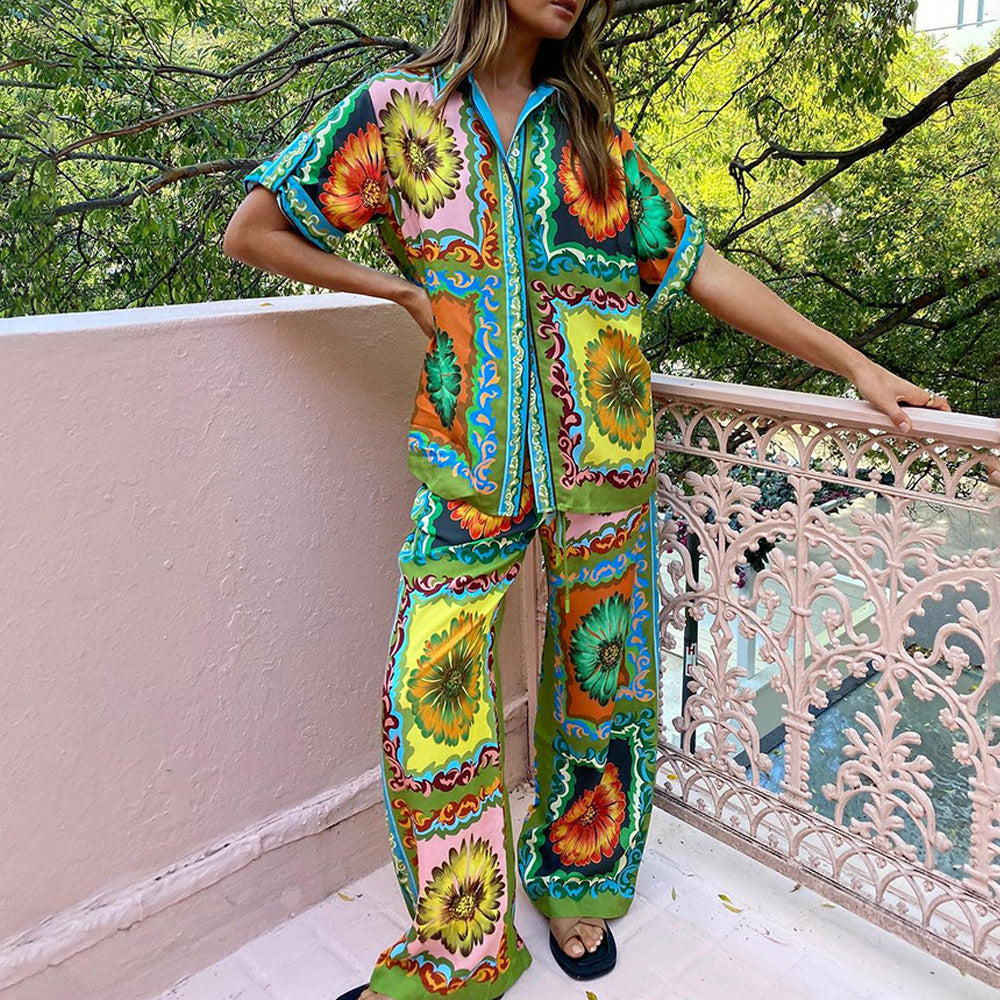 WOLFF | Daisy Print Shirt Hose Freizeitanzug