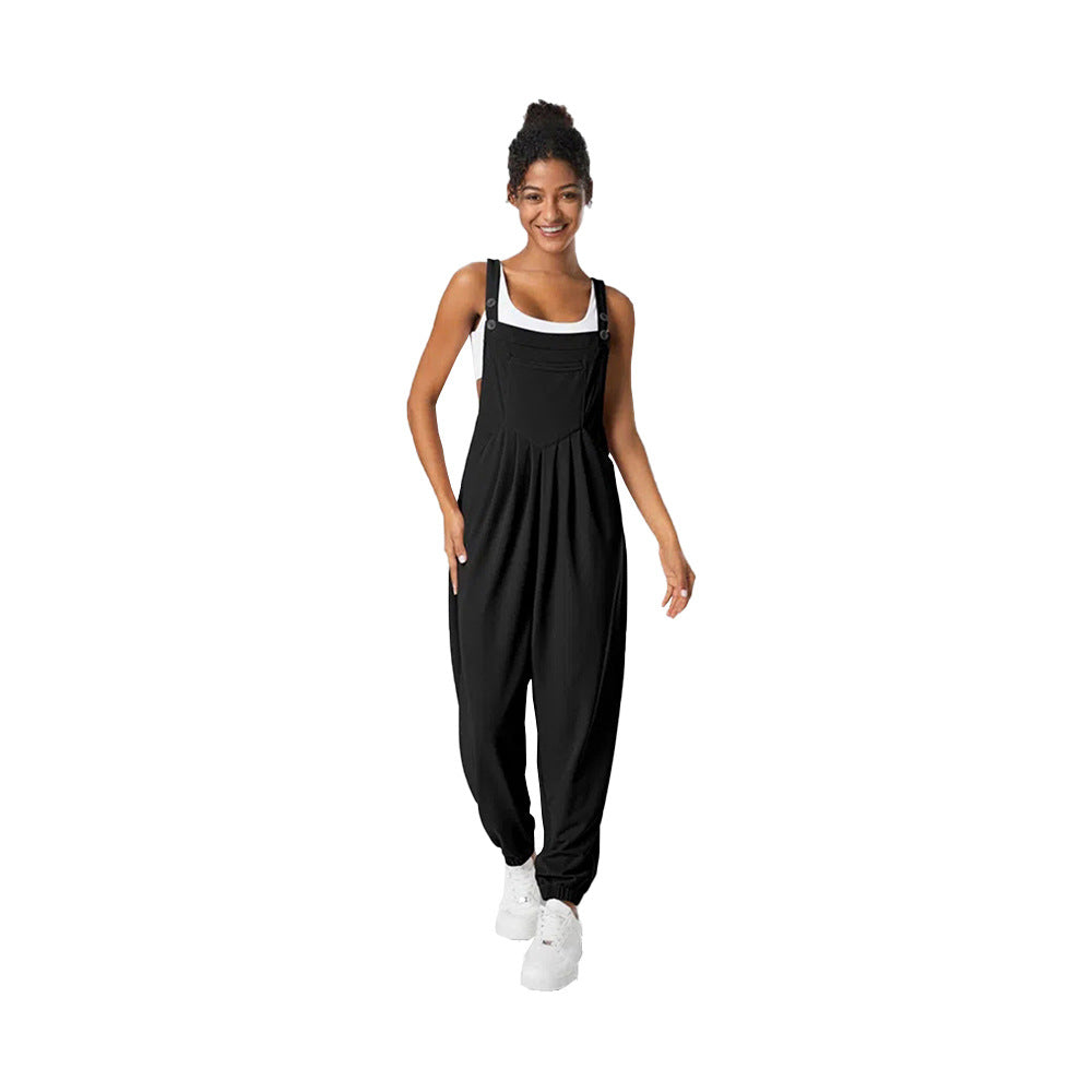 WOLFF | Faltiger Schlankmachender Cuffed Jumpsuit mit Trägern