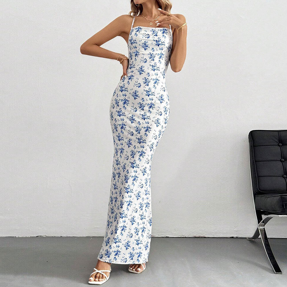 WOLFF | Spaghetti-Träger Rückenfreies Blumenkleid