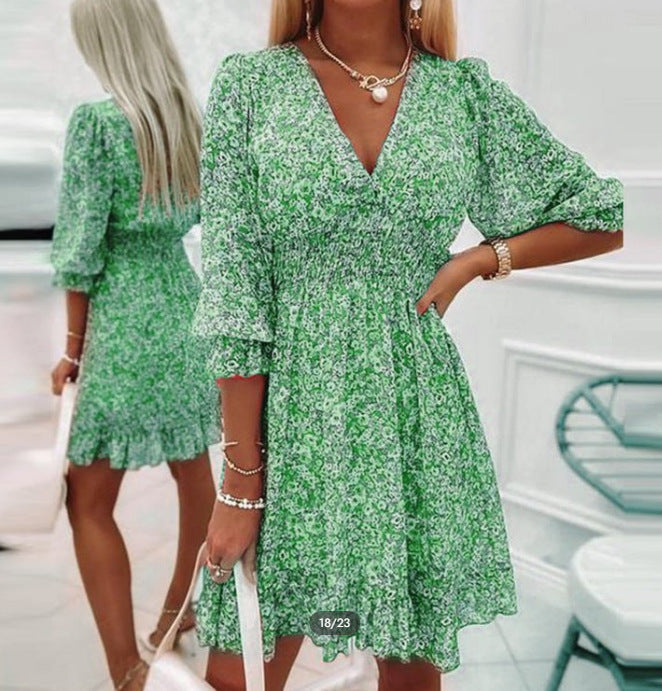 WOLFF | Bohemian Floral Kurzarm Sommerkleid