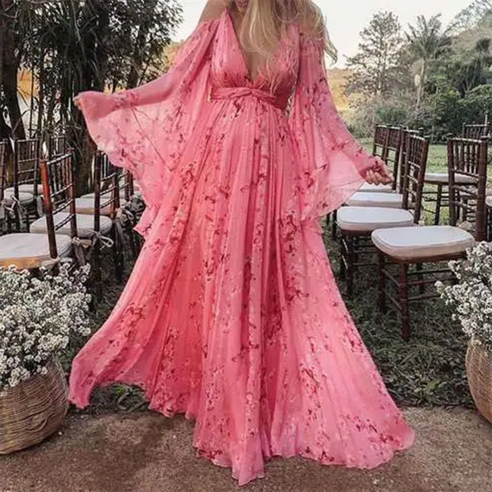 WOLFF | Bat Sleeve Faltenbodenlanges Schwangerschafts Kleid