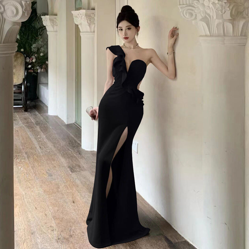 WOLFF | Fitted Asymmetrisches Patchwork-Abendkleid