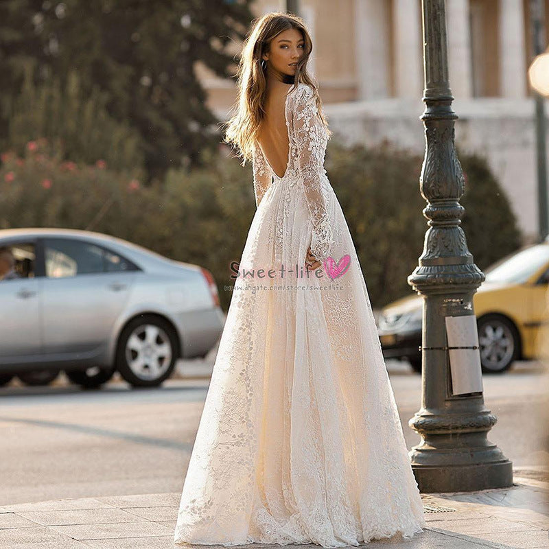 WOLFF | Spitzen Langarm Feiertagsabendkleid