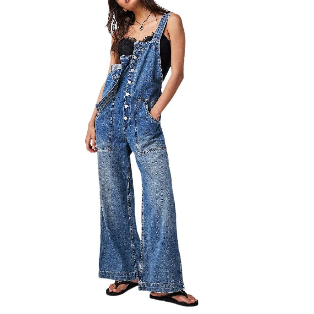 WOLFF | Taschenverstellbarer Trägerweiter Beinen Denim Overall