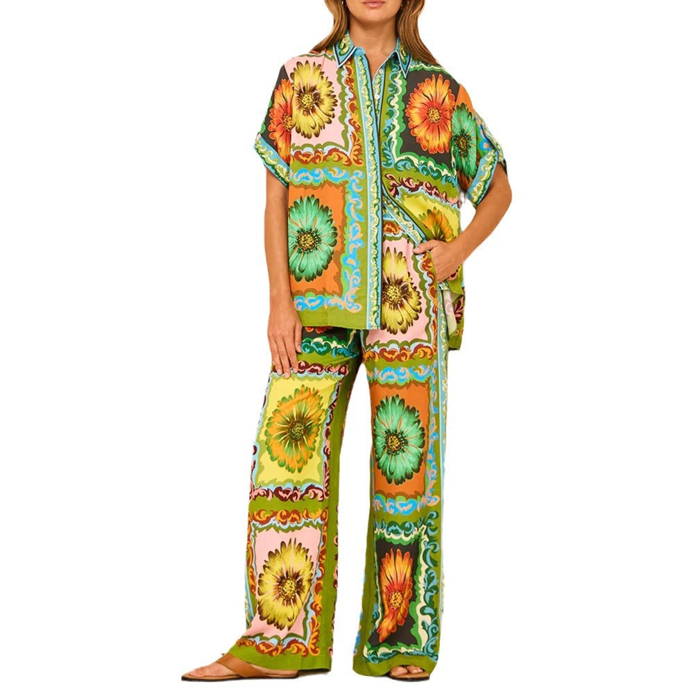 WOLFF | Daisy Print Shirt Hose Freizeitanzug