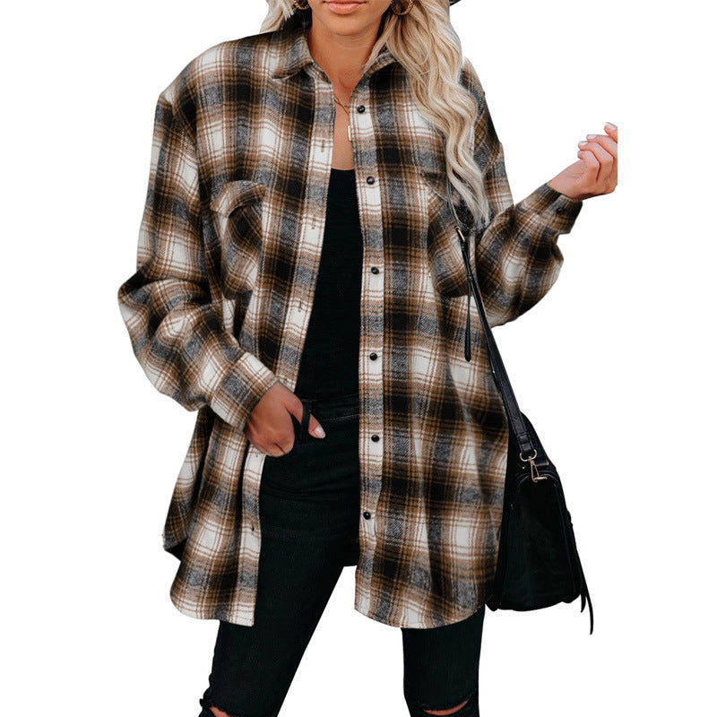 WOLFF | Kariertes Revers Cardigan Hemd