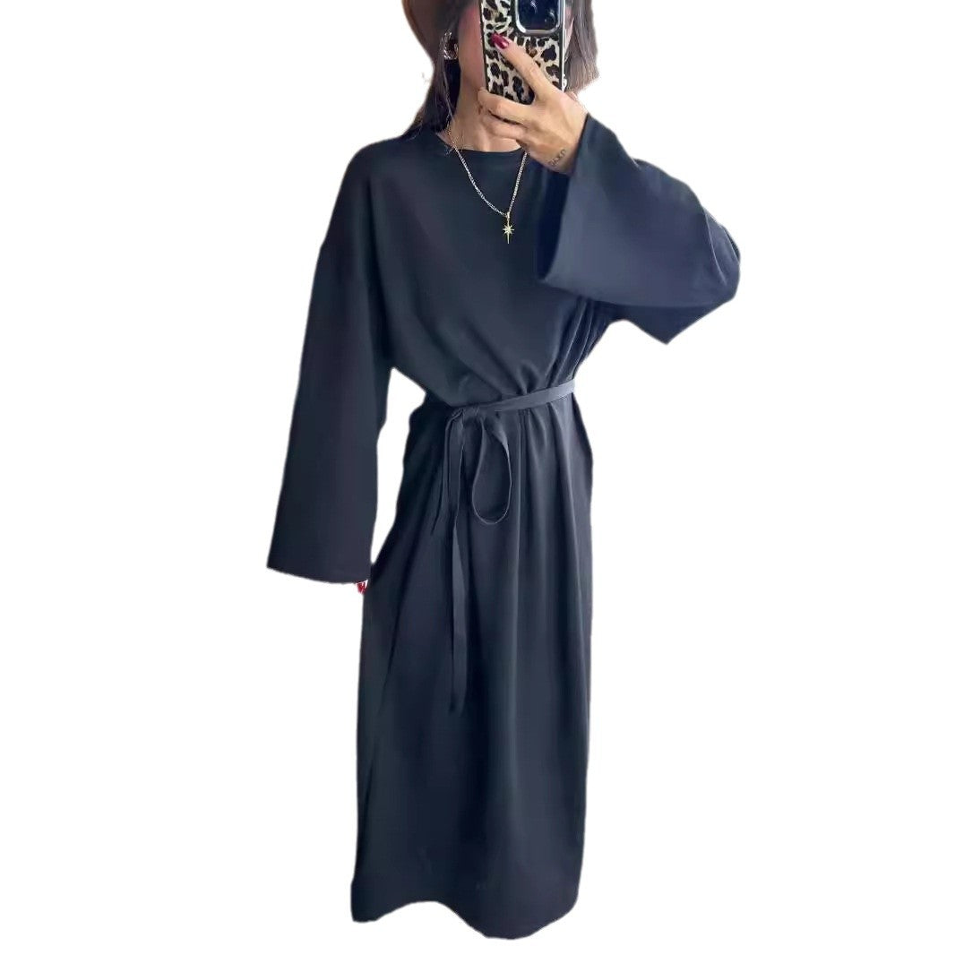 1Loose Drawstring Long Dress